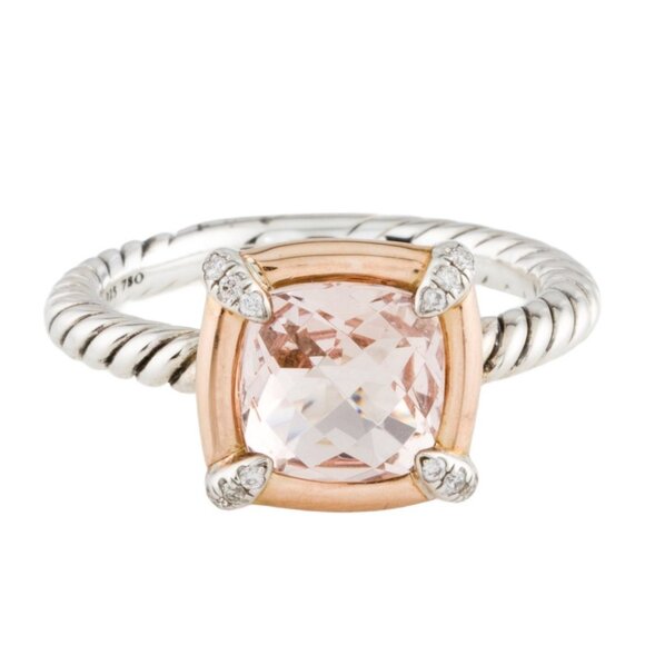 DAVID YURMAN MORGANITE & DIAMOND 18K ROSE GOLD & SILVER PETITE CHÂTELAINE RING - Picture 1 of 9